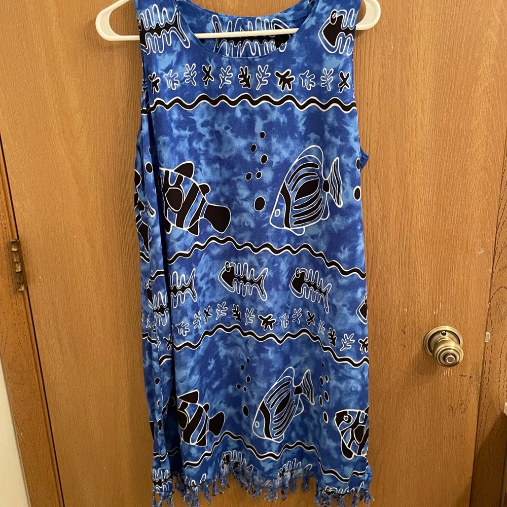 Tropical blue and black dress